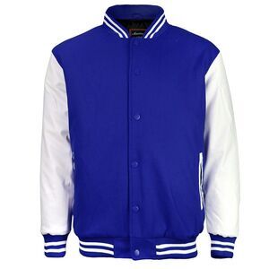 Maximos Men's LMJ Snap Button Front Classic Varsity Jacket Royal Blue White